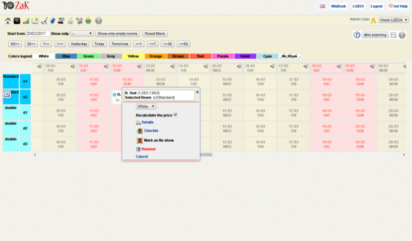 Gestionale Zak: check-in / check-out dal Planning e DashBoard
