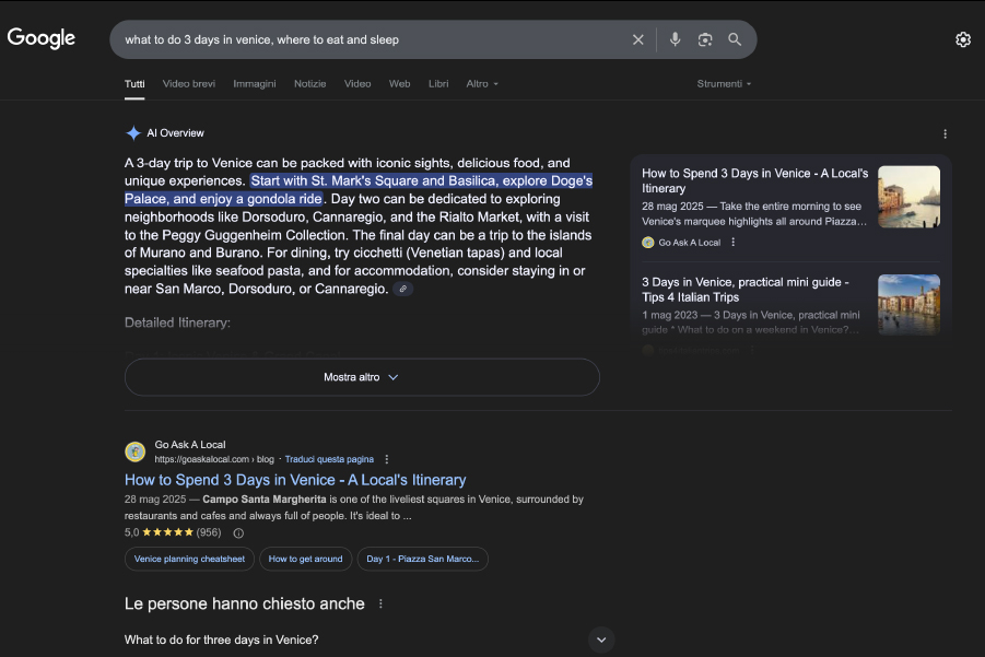 ai overview hotel anteprima ricerca su google